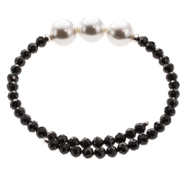 Wickel-Armband, 3 Muschelkernperlen, Black Spinell, ca. 20 ct.