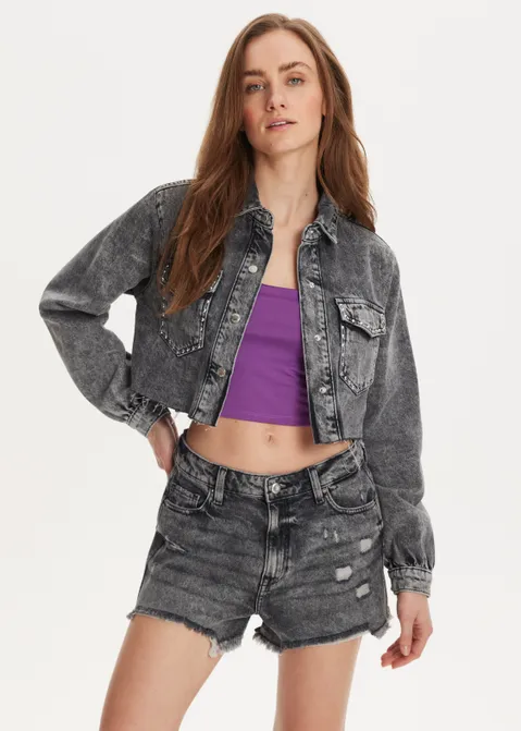 Denim blouse met studs zwart (ZW.USEM)