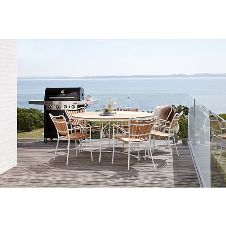 Kerteminde Ø150 teak havemøbelsæt med 6 stole - Teak/hvid