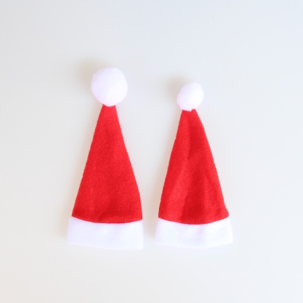 (10er Set) Filz Besteck Tasche Weihnachten Party Tisch Deko für Messer / Gabel / Löffel - Nikolausmütze