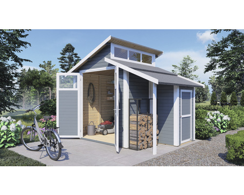 Tuinhuis Konsta Studio Set 2 met vloer en aangebouwde kast 328 x 240 cm lichtgrijs