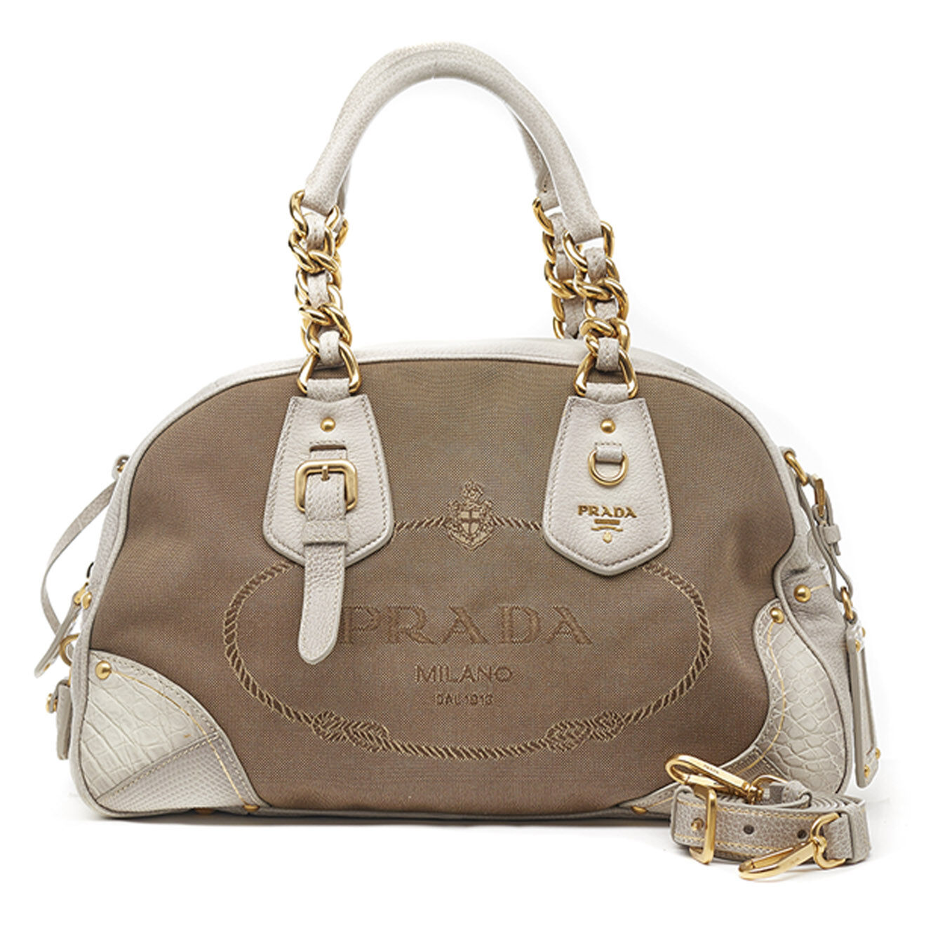 Prada Sac Cabas Canapa en Toile marron/beige Etat: Très bon état - 35x25 cm