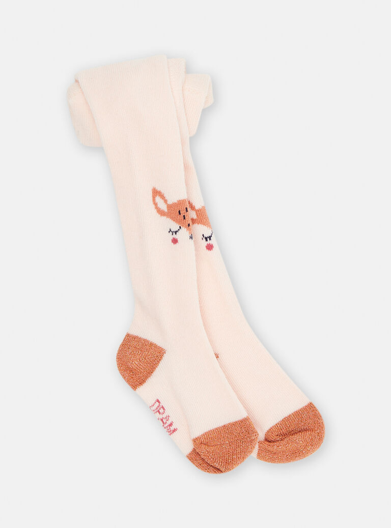 Collants rose et orange à motifs têtes de faon bébé fille
