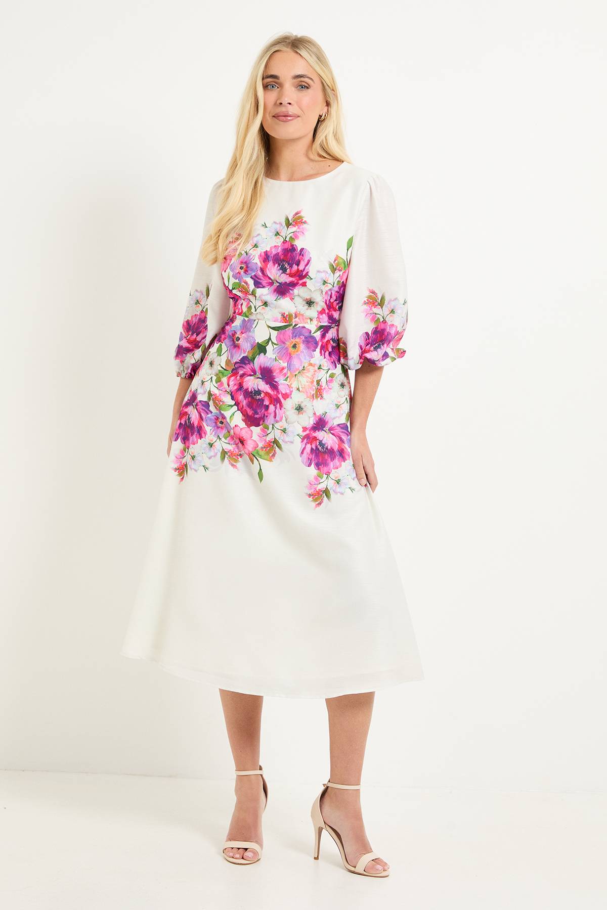 Wallis Robe Midi À Manches Ballon Et Imprimé Floral Petite