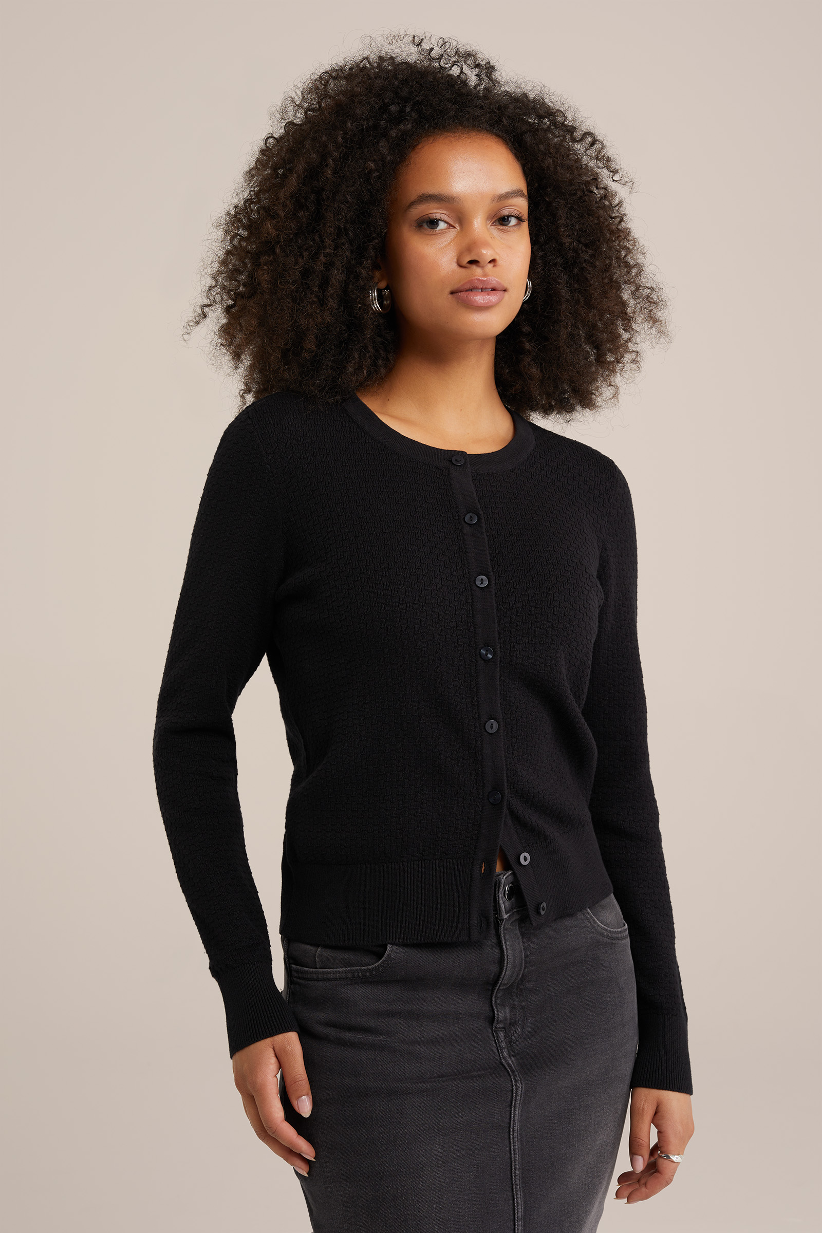 vest met structuur WE Fashion Zwart