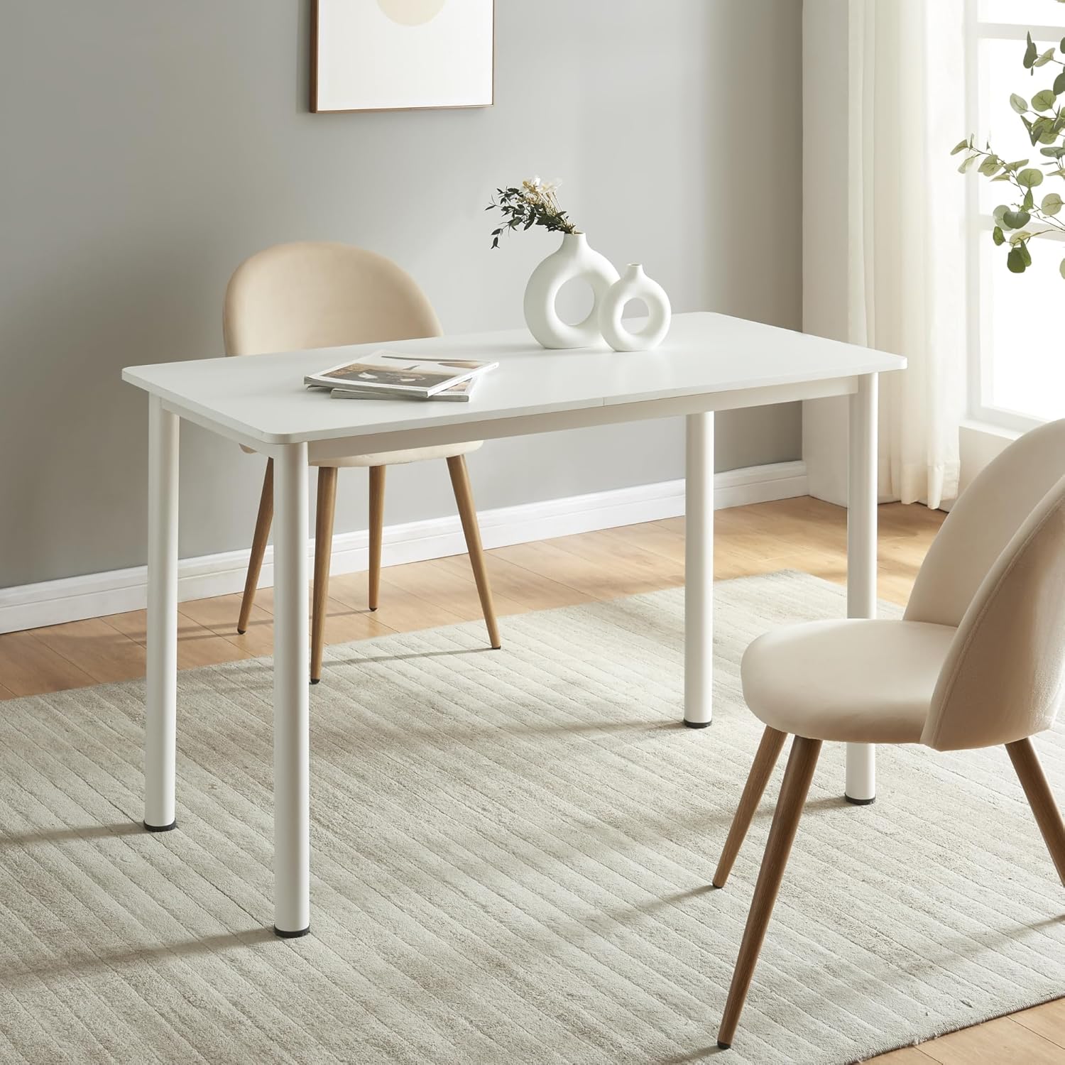 [en.casa] Esstisch Tammela Küchentisch für 4 Personen 120 x 60 cm Esszimmertisch rechteckige Tischplatte Stahlbeine Weiß