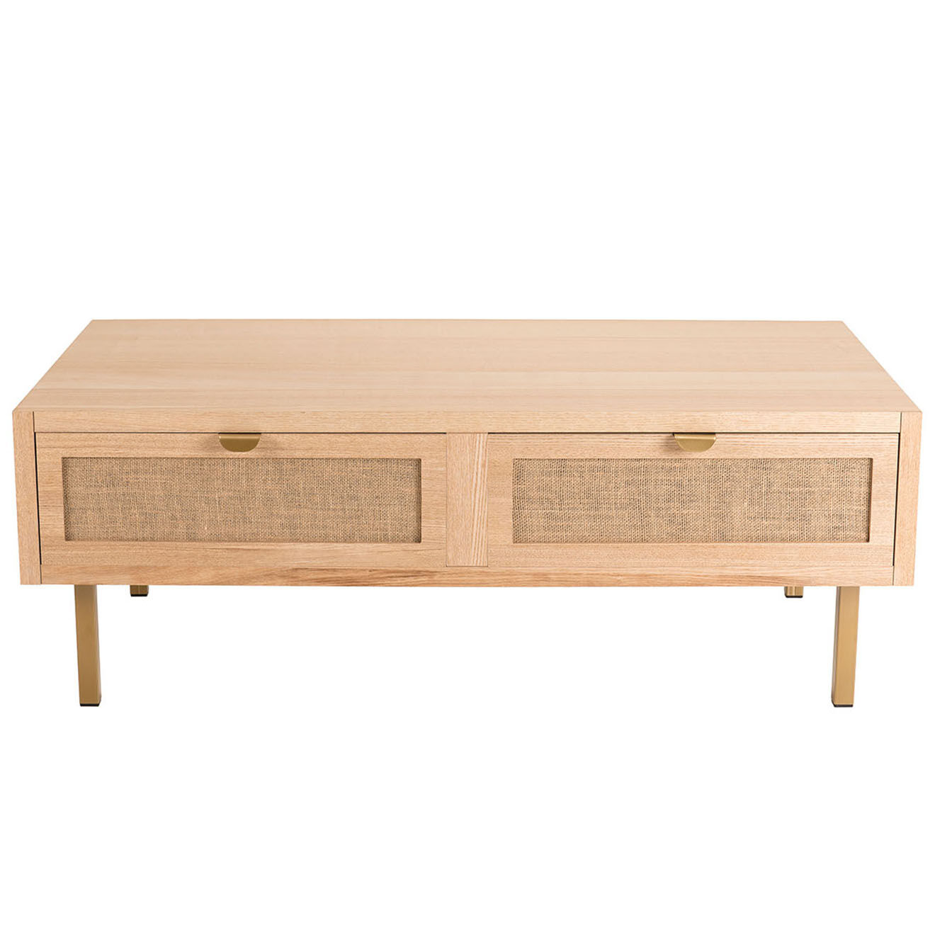 Macabane Table basse 2 tiroirs toile de jute aline bois/dorée - 110x60x40 cm