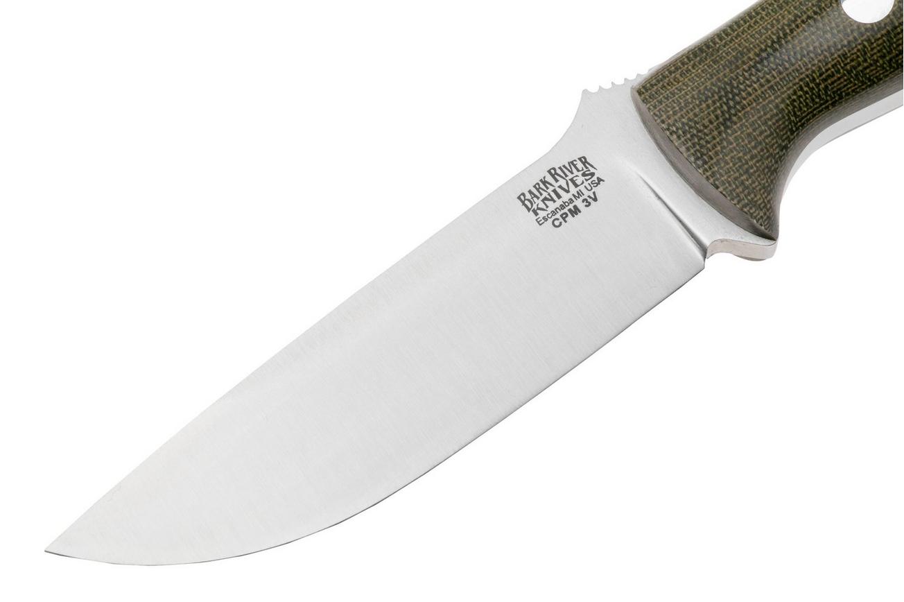 Bark River Bravo 1 CPM 3V, Green Canvas Micarta, vaststaand mes