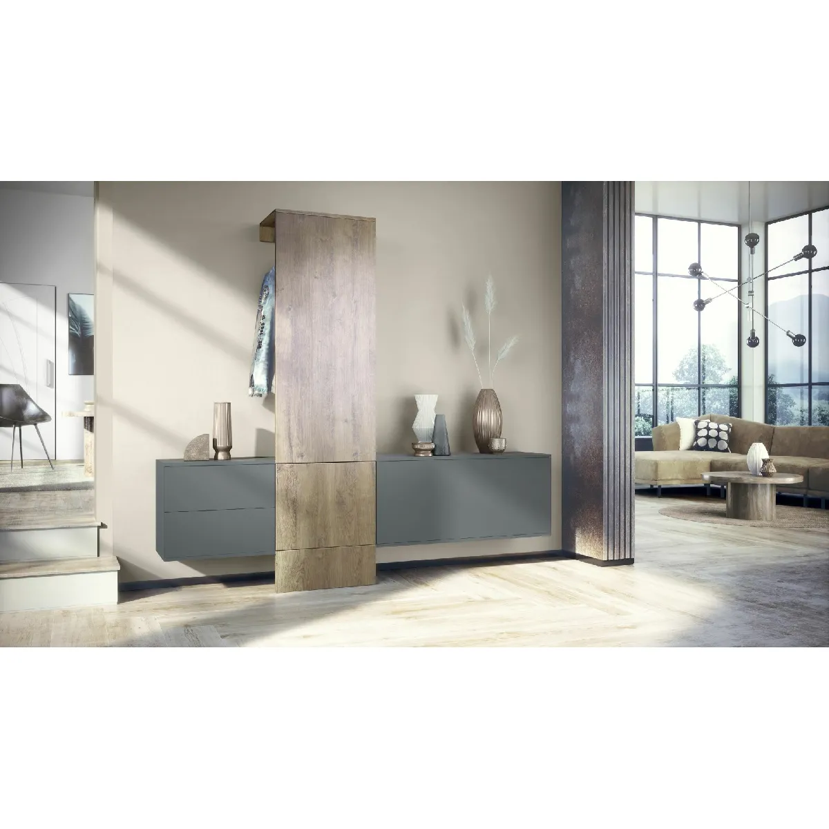 MPC Vestiaire - Gris et aspect chêne Ribbeck - 209 x 193 x 35 cm