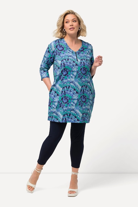Longshirt, Batikmuster, Zipper, V-Ausschnitt, 3/4-Arm
