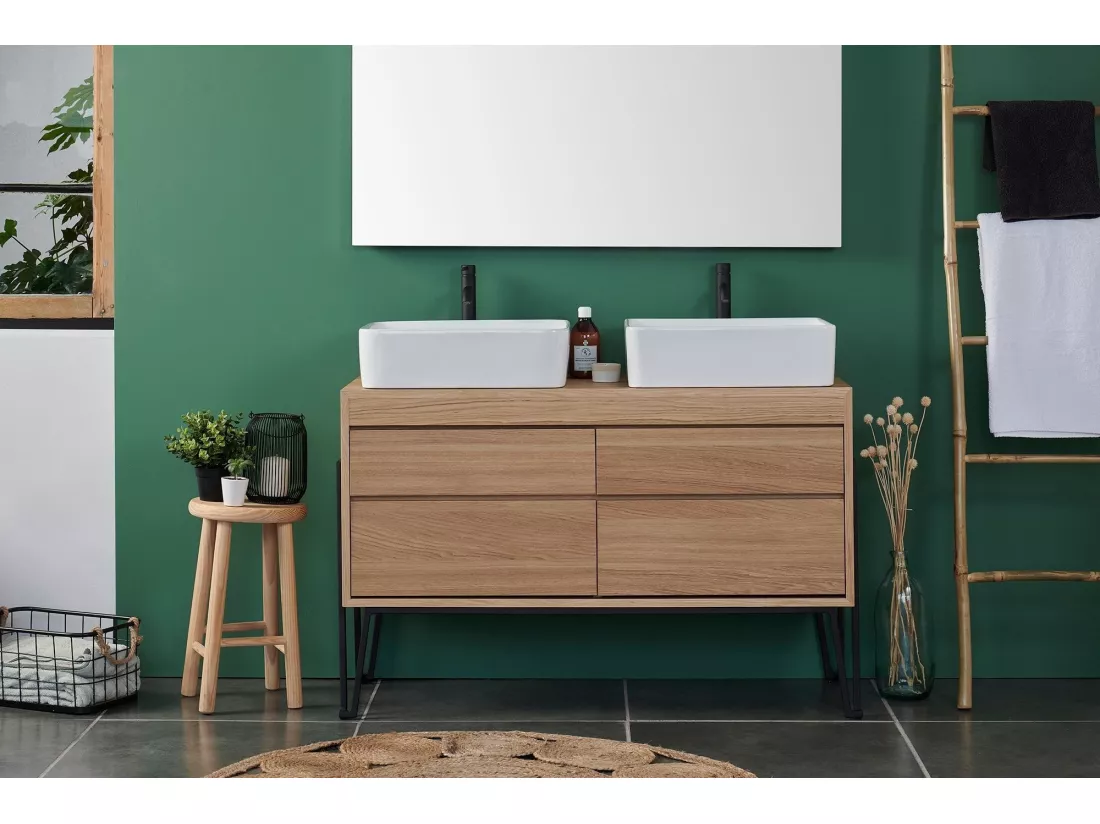Meuble sous vasque en bois et métal 4 tiroirs L120 - BRIGHTON