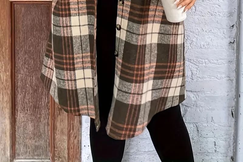 uliaque - Plus Size Geruit Tuniek Shirt met Lange Mouwen