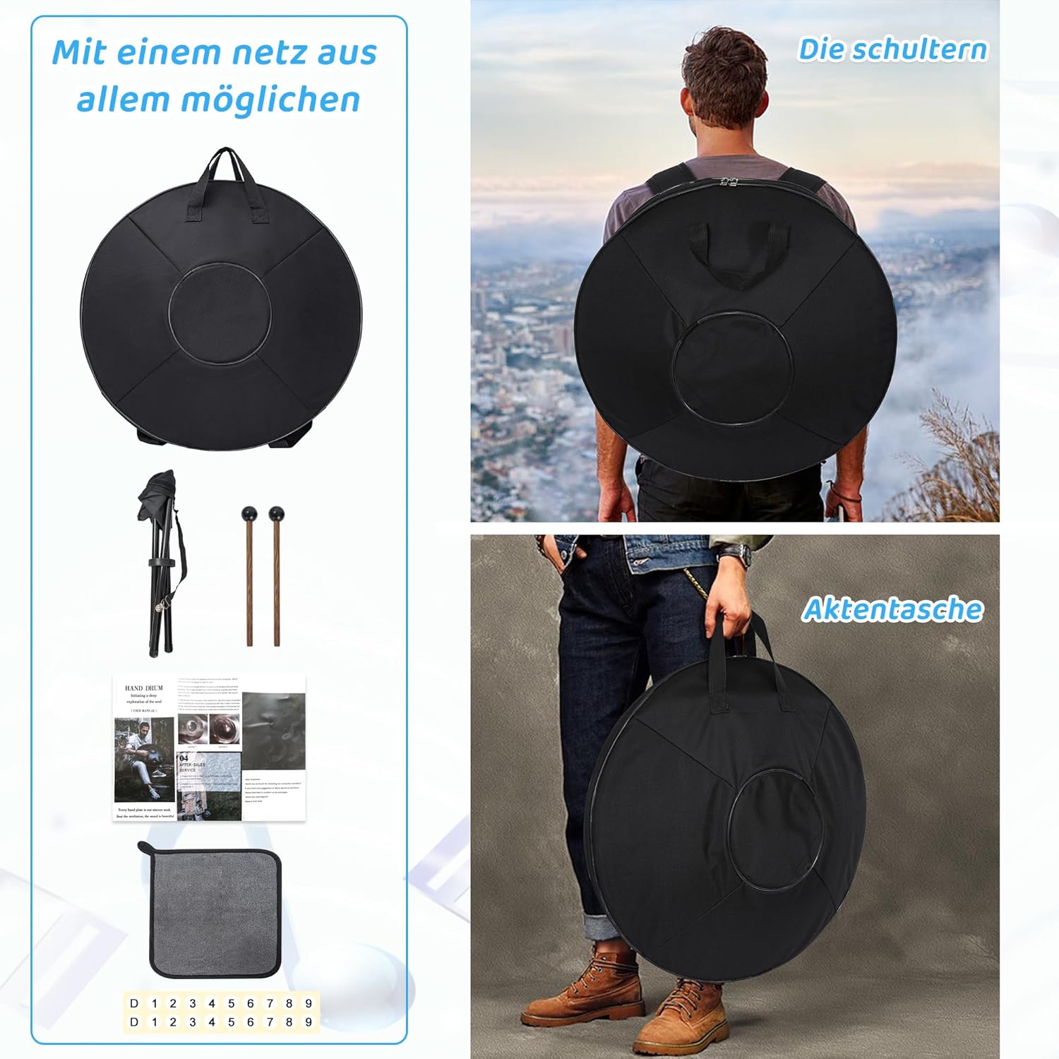 22 Zoll Meditations-Klangschale 9 Töne in Gold mit Ständer - Professionelle Steel Tongue Drum für Yoga, Therapie & Entspannung, Hochwertige Klangqualität Mit Aufbewahrungstasche（440HZ）