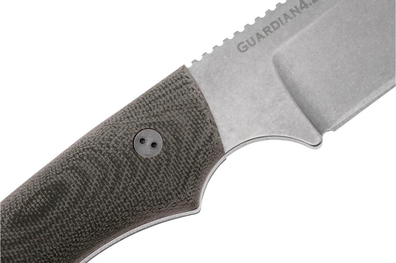 Bradford Knives Guardian 4.2 Black Micarta 3D, CPM-Magnacut, Sabre Grind, Stonewashed Finish, vaststaand mes