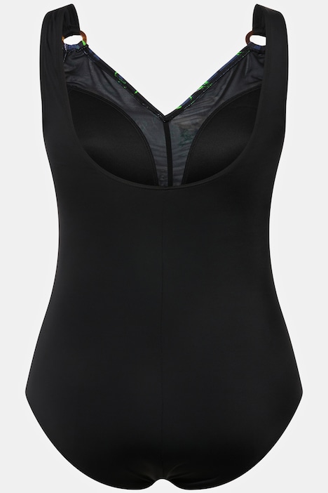 Badeanzug, Blüten, Raffung, Softschalen, V-Ausschnitt