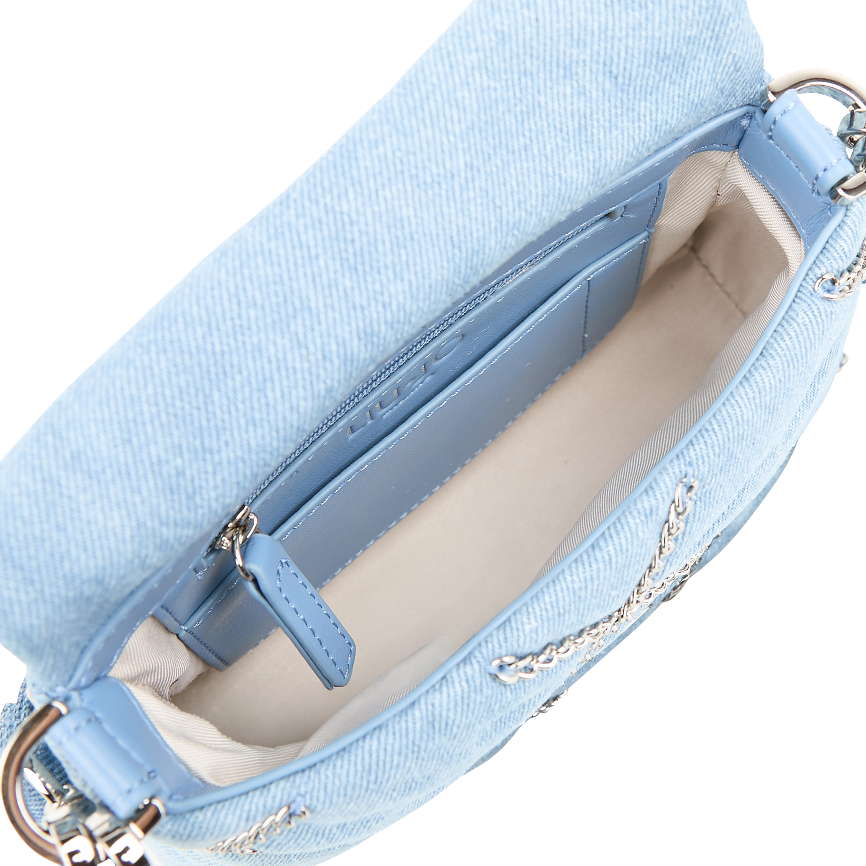 Sac porté épaule en denim avec chaînes | Bleu