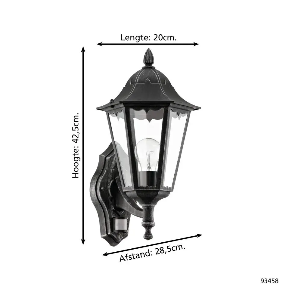 EGLONavedoWandlampBuiten-E27-42,5cm-Sensor-Zwart