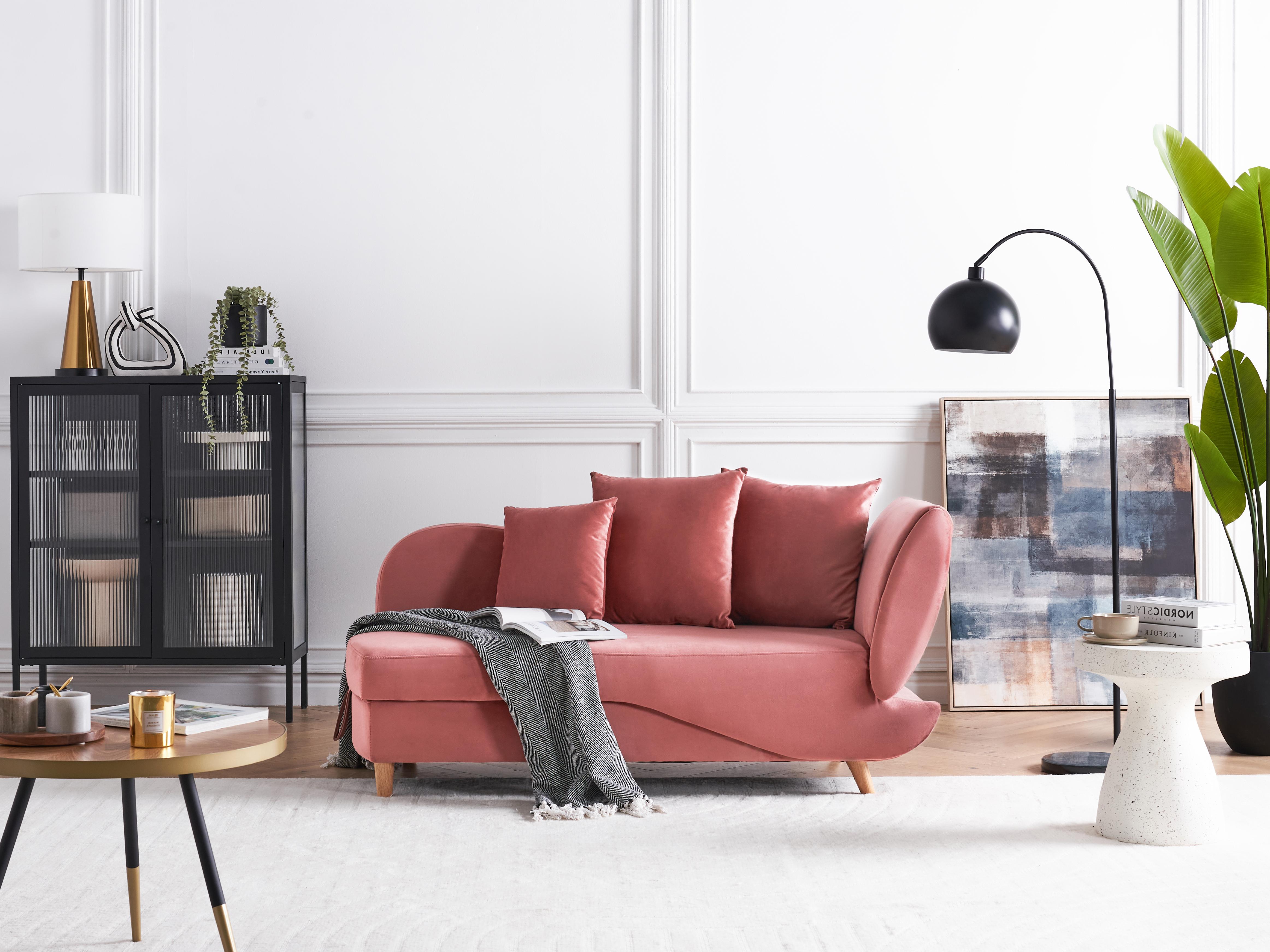 Rechtszijdige chaise longue MERI Fluweel Roze met opbergruimte