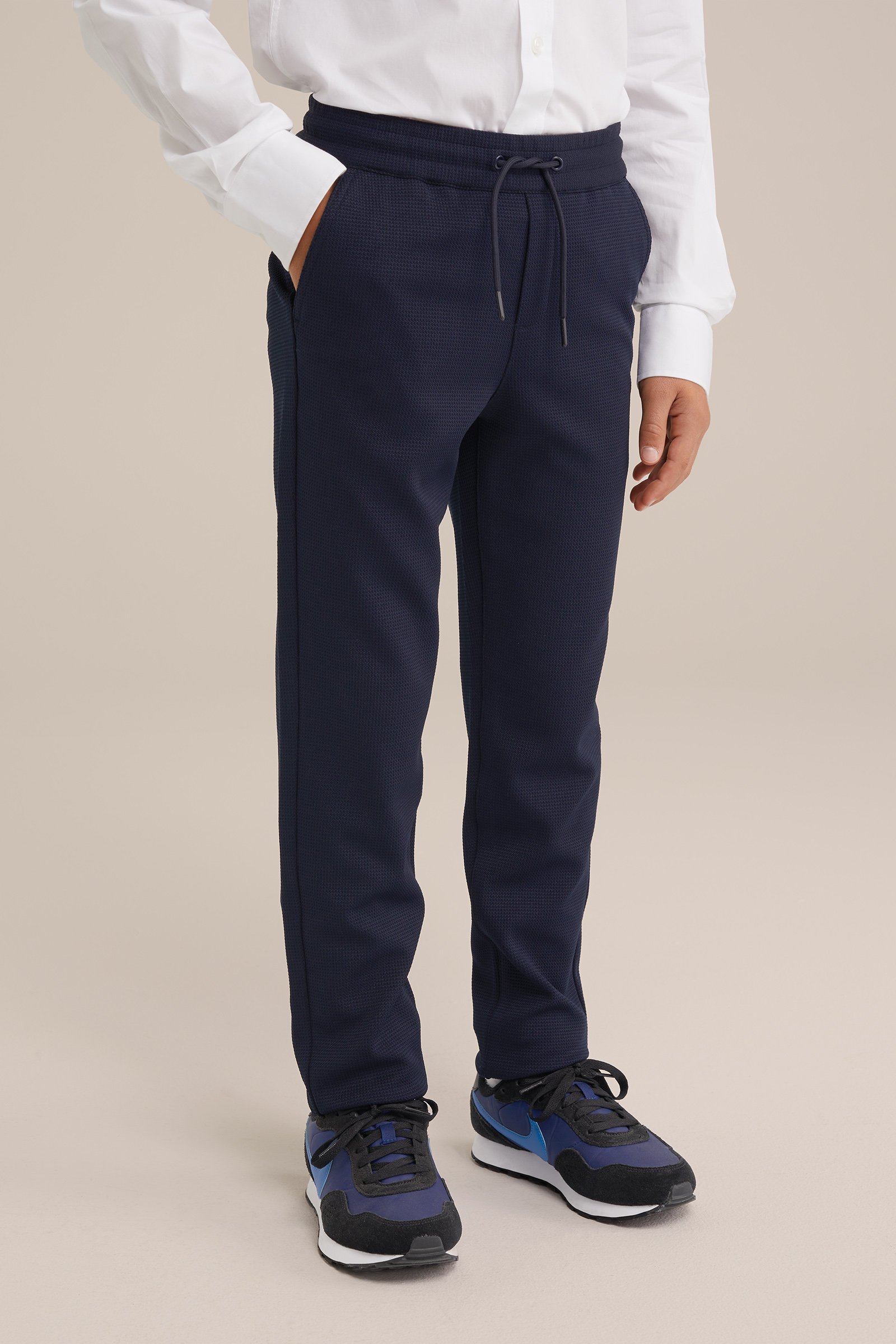 Jongens slim fit pantalon met structuur WE Fashion Donkerblauw