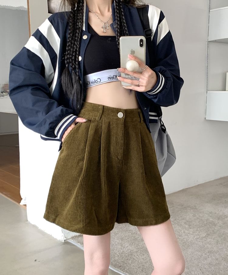 OUREA - Hoge taille effen corduroy shorts met wijde pijpen
