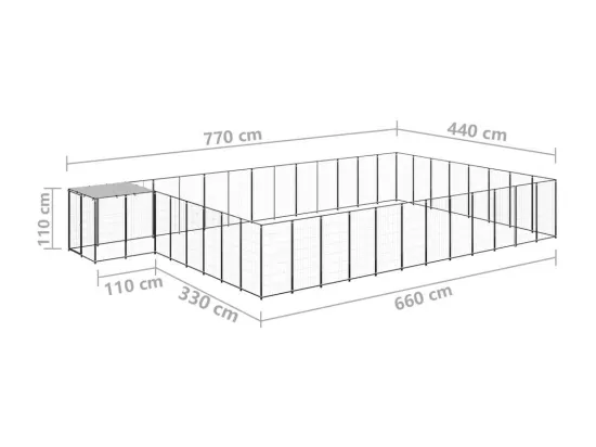 Chenil extérieur cage enclos noire 770 x 440 x 110 cm 02_0000522