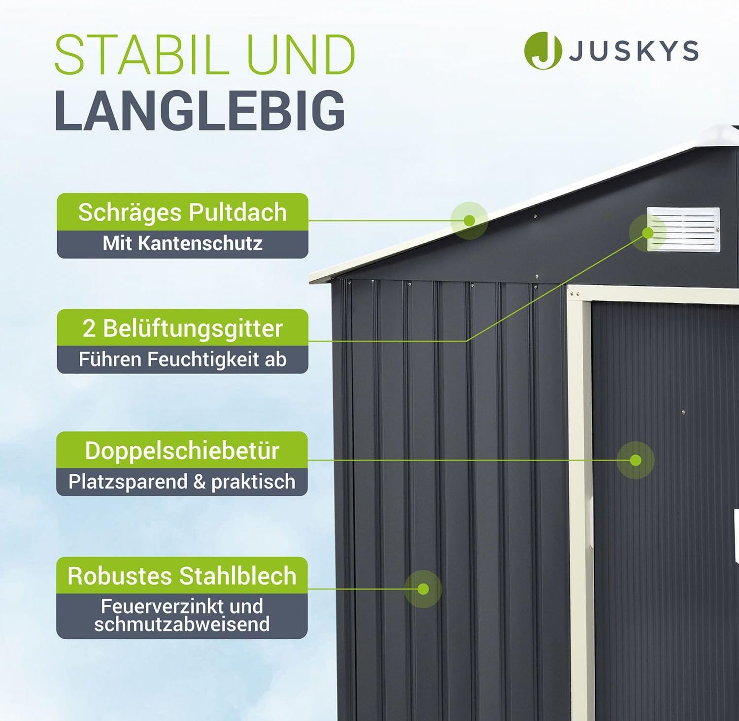 Juskys Metall Gerätehaus XXL 15m³ mit Satteldach, Schiebetür & Fundament - 277 x 319 x 192 cm - anthrazit - Geräteschuppen Gartenhaus Metallgerätehaus