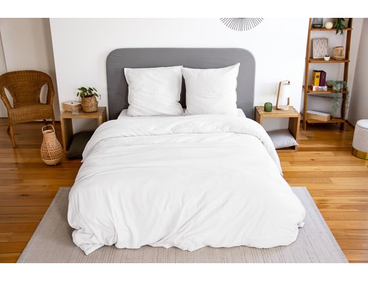 COTE DECO - Ensemble couette + 2 oreillers Parure de lit - 100% microfibre lavée - 240 x 260 cm - blanc
