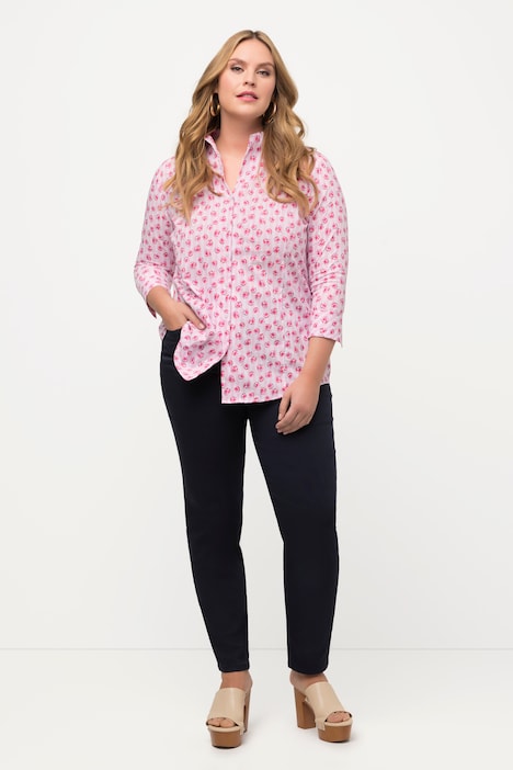 Bluse, Blüten, Streifen, Kelchkragen, 3/4-Arm