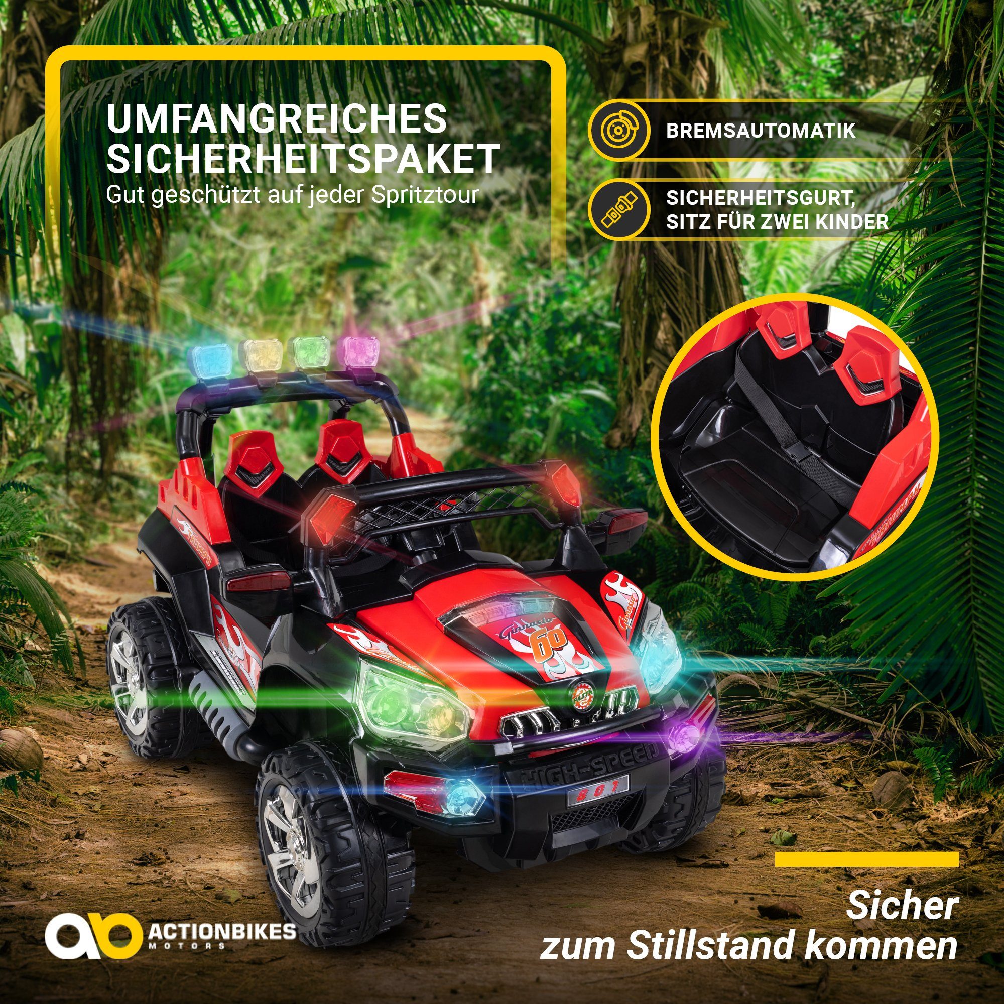 Actionbikes Motors Jeep 801, carro elétrico infantil com controle remoto, capacidade de carga de 40 kg (2 peças), brinquedo off-road para crianças a partir de 3 anos - freio automático