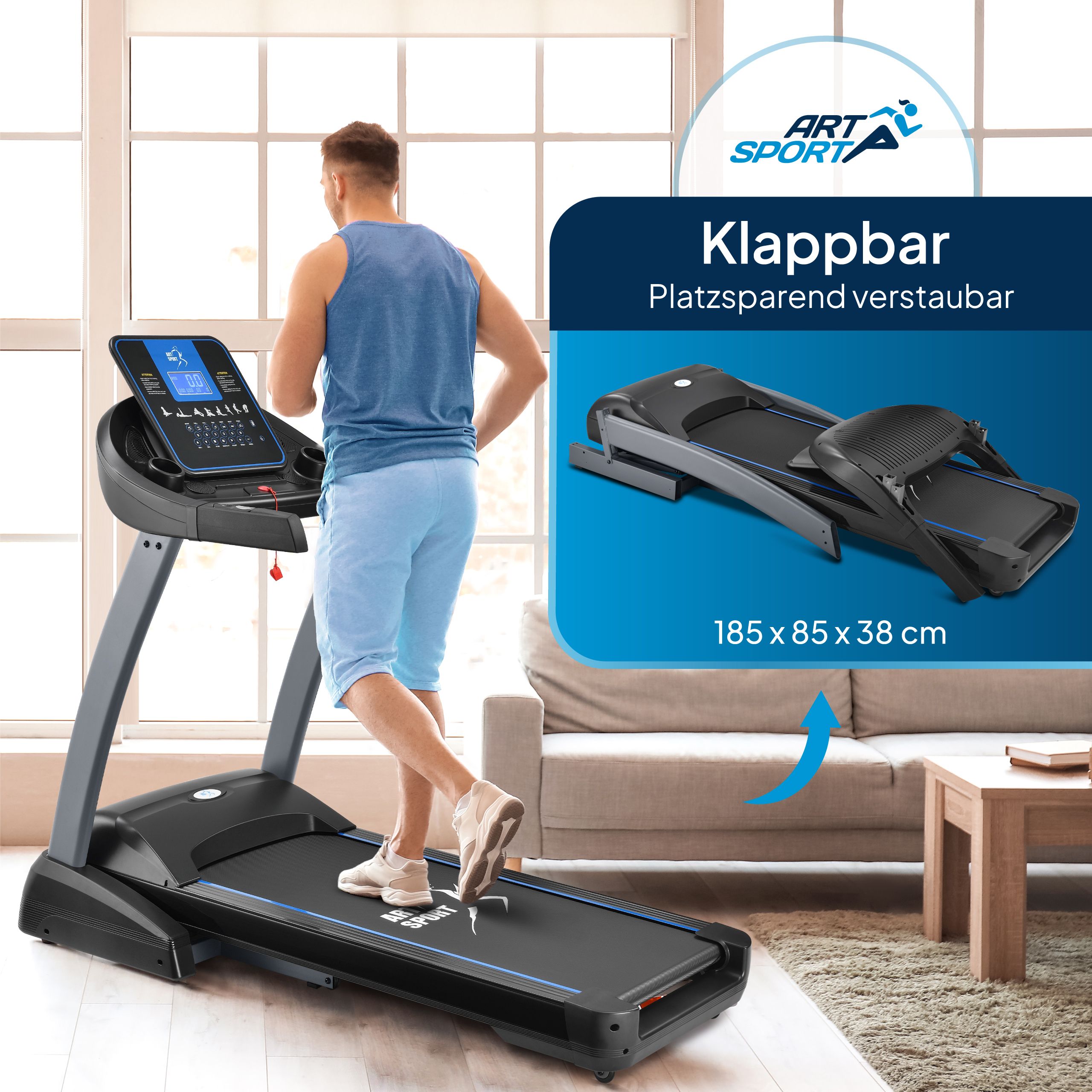 ArtSport Laufband Speedrunner 7000 klappbar, Kinomap-Funktion, 3 PS Motor, 22 km/h, 48 Programme
