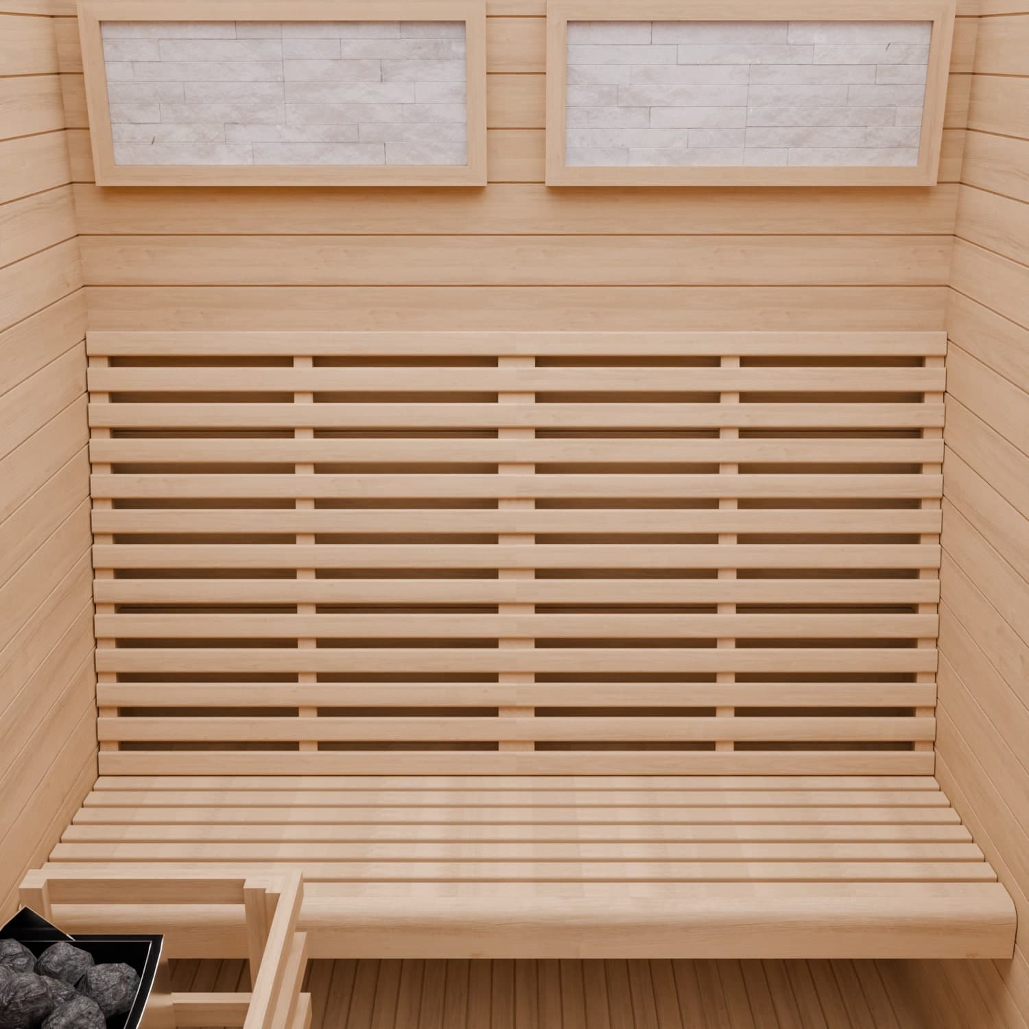 Dewello Finnische Sauna MINTO 150x130 Kabine aus Hemlock Tannenholz mit 4,5 kW Harvia Ofen, inkl Sauna Set