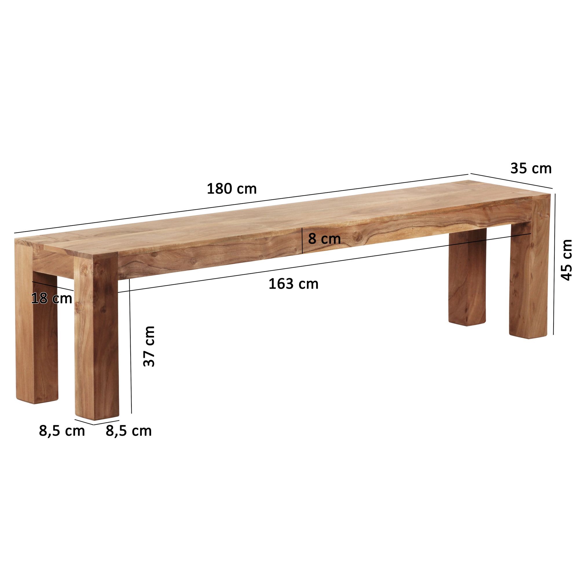 FineBuy Akazie Massivholz Esszimmer Sitzbank Bank 180 x 35 cm Esszimmerbank