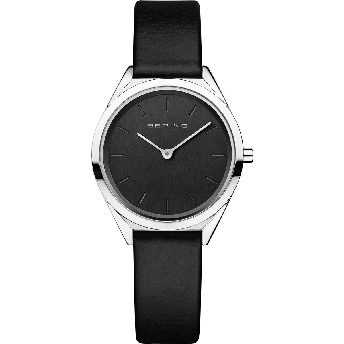 Montre femme Bering ultra slim cuir noir