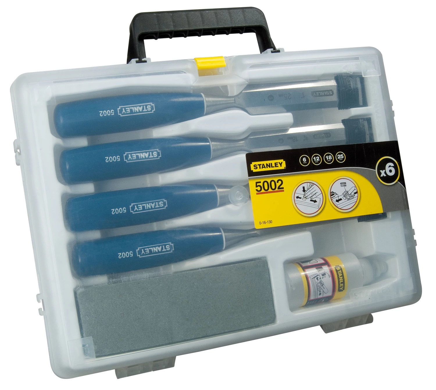 Stanley 0-16-130 6-delig Steekbeitelset basic met olie en slijpsteen