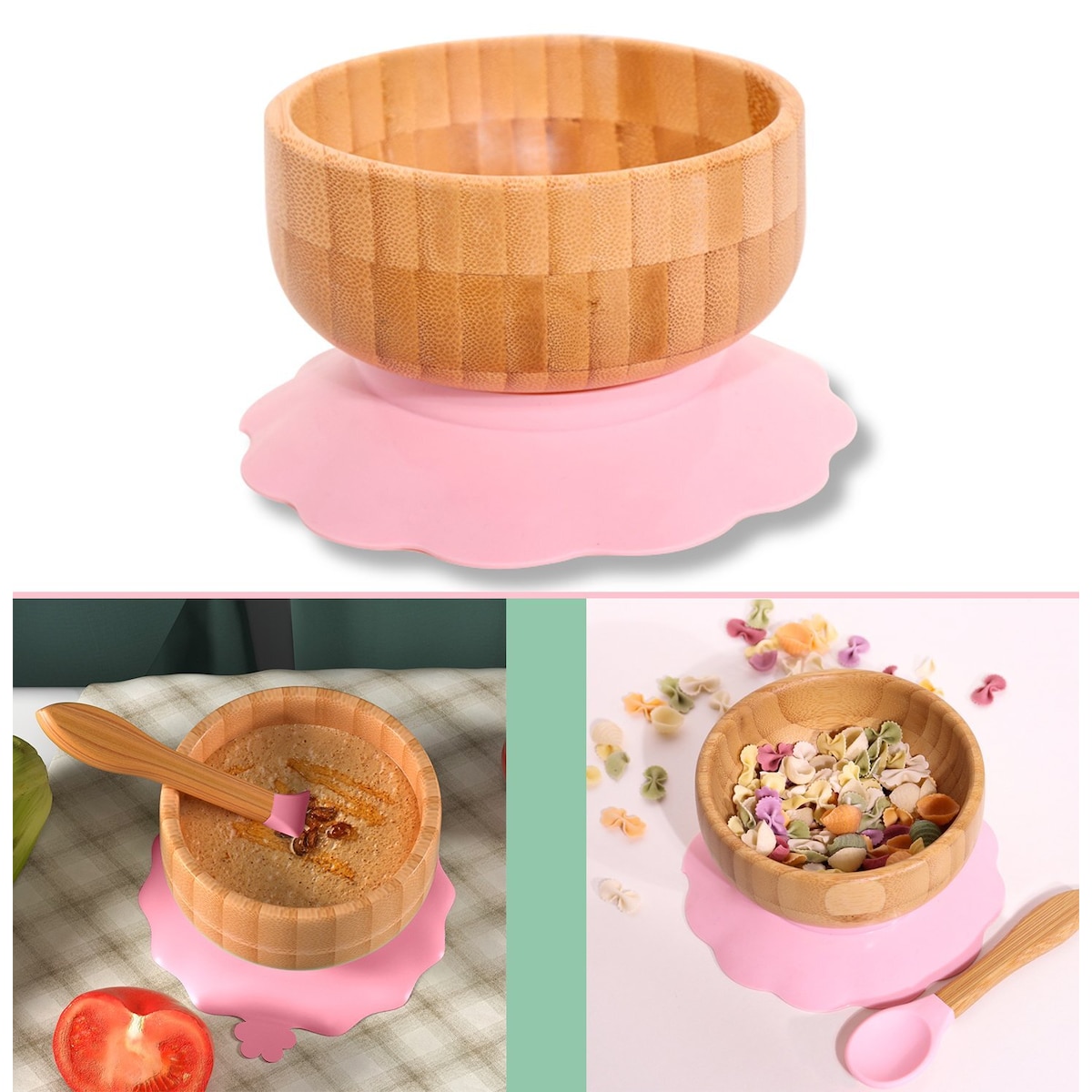 Bambusskålsett for babyer Bambusskål (rosa)
