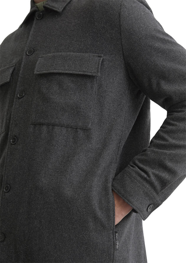 Marc O’Polo Overshirt with bowling collar, ches Dark grey melange