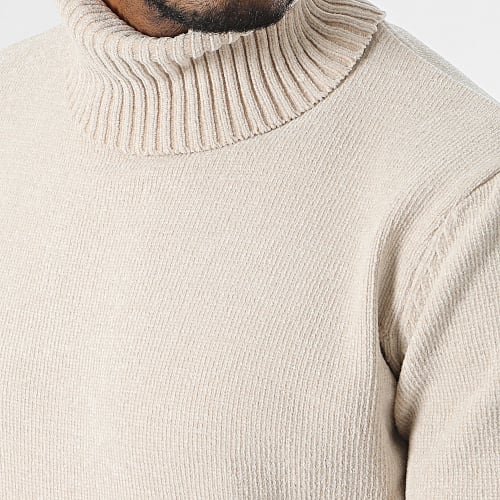 Pull Col Roulé Beige Chiné