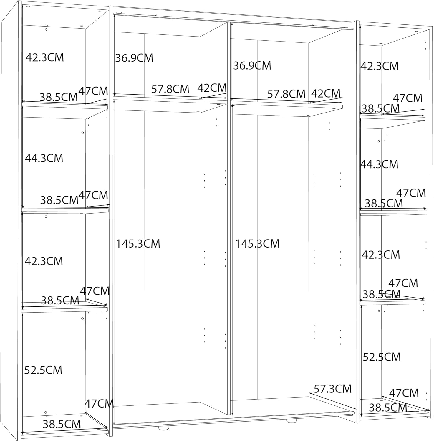 Forte Ginger Kleiderschrank 200, moderner Schrank mit 4 Türen und vielen Einlegeböden, Dreh-/Schwebetüren, Holzwerkstoff, Artisan Eiche/Weiß, 200,1 cm breit, 190,5 cm hoch, 61,6 cm tief