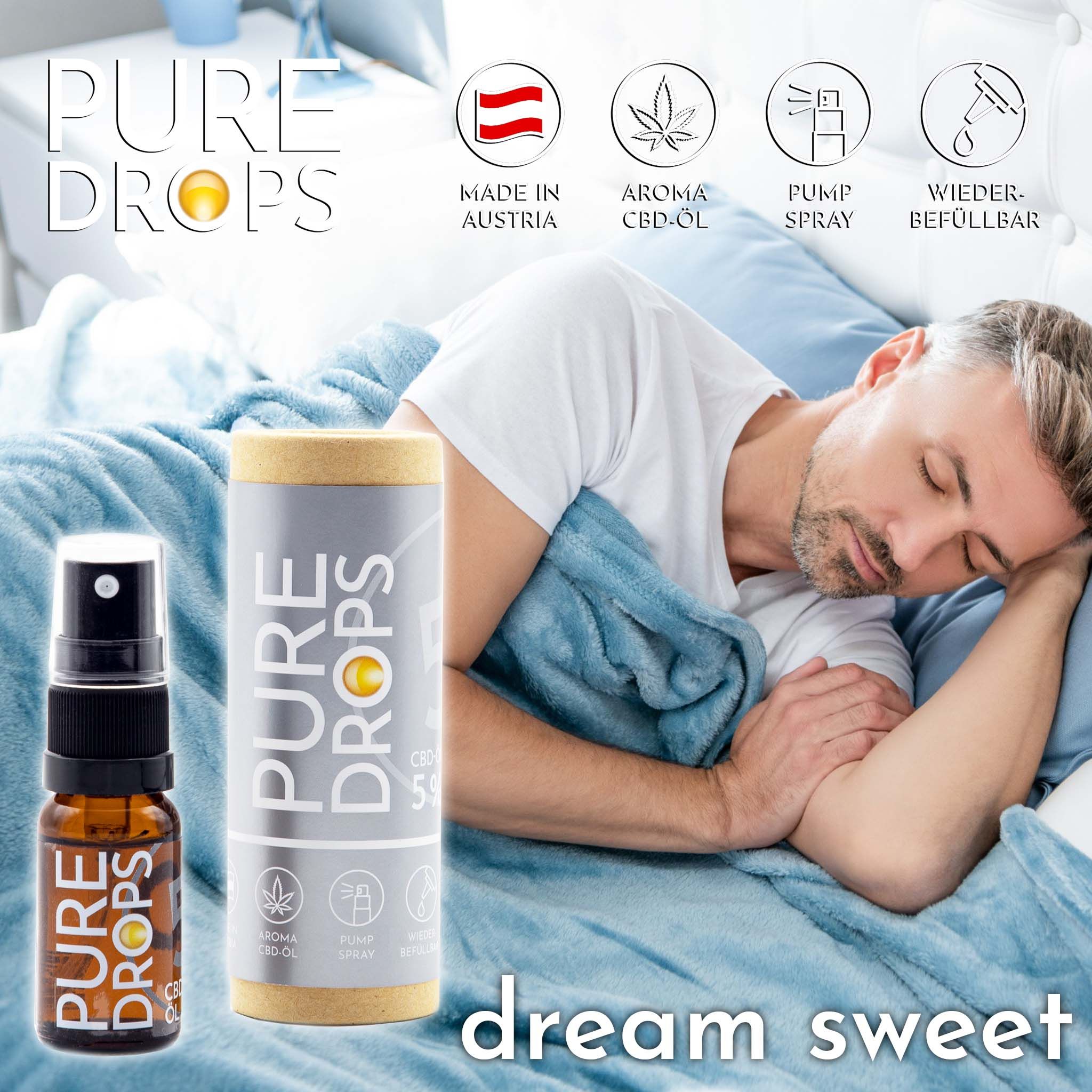 PURE DROPS CBD ÖL 5% Bundle 2+1 Gratis (1.380mg) CBD Vollspektrum aus Österreich Naturextrakt