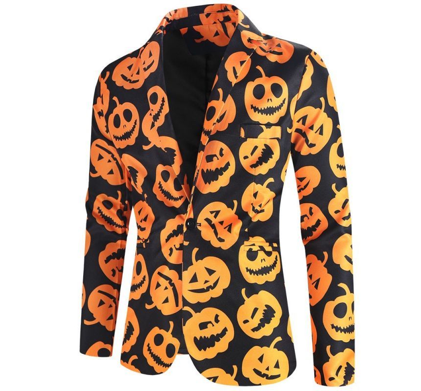 Sheck - Blazer met pompoenprint en één knoop / vest / broek met rechte pijpen / set