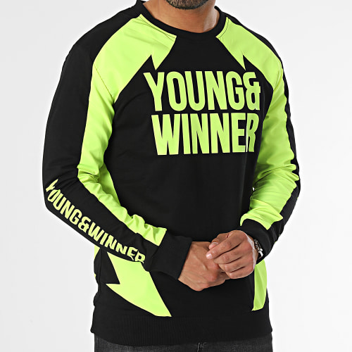 Sweat Crewneck Rider Noir Jaune Fluo Réversible