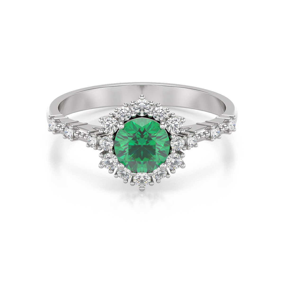 Bague ADEN Or 585 Blanc Emeraude et diamants 3.25grs