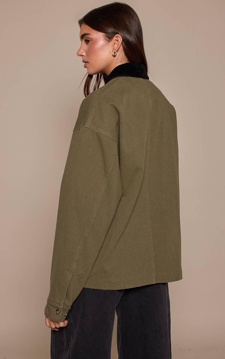 Kaki Veste En Faux Suède Avec Col Contrasté Et Détails De Poches