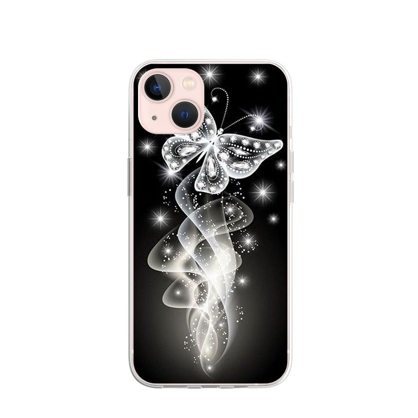 iPhone 13 Pro Gummi Case Hülle Ultra Thin Glitter Butterfly - Silber / Schwarz