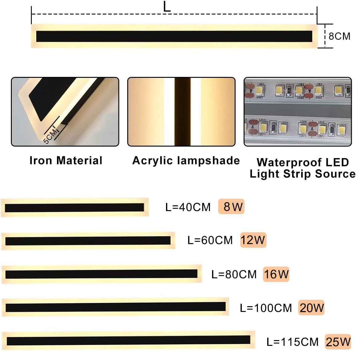 LED Wandleuchte Aussen,20W Dimmbar Wandlampe mit Fernbedienung,Wasserdicht Lange Wandleuchte Schwarz,Acryl Außenwandleuchten für Villa Garten Korridor Außenbalkon,100CM 110-240V