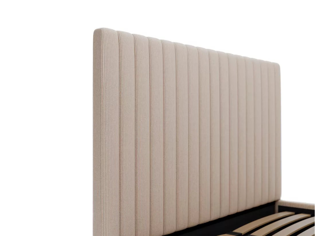 Lit coffre 140 x 190 cm avec tête de lit coutures verticales - Velours côtelé - Beige - SARAH