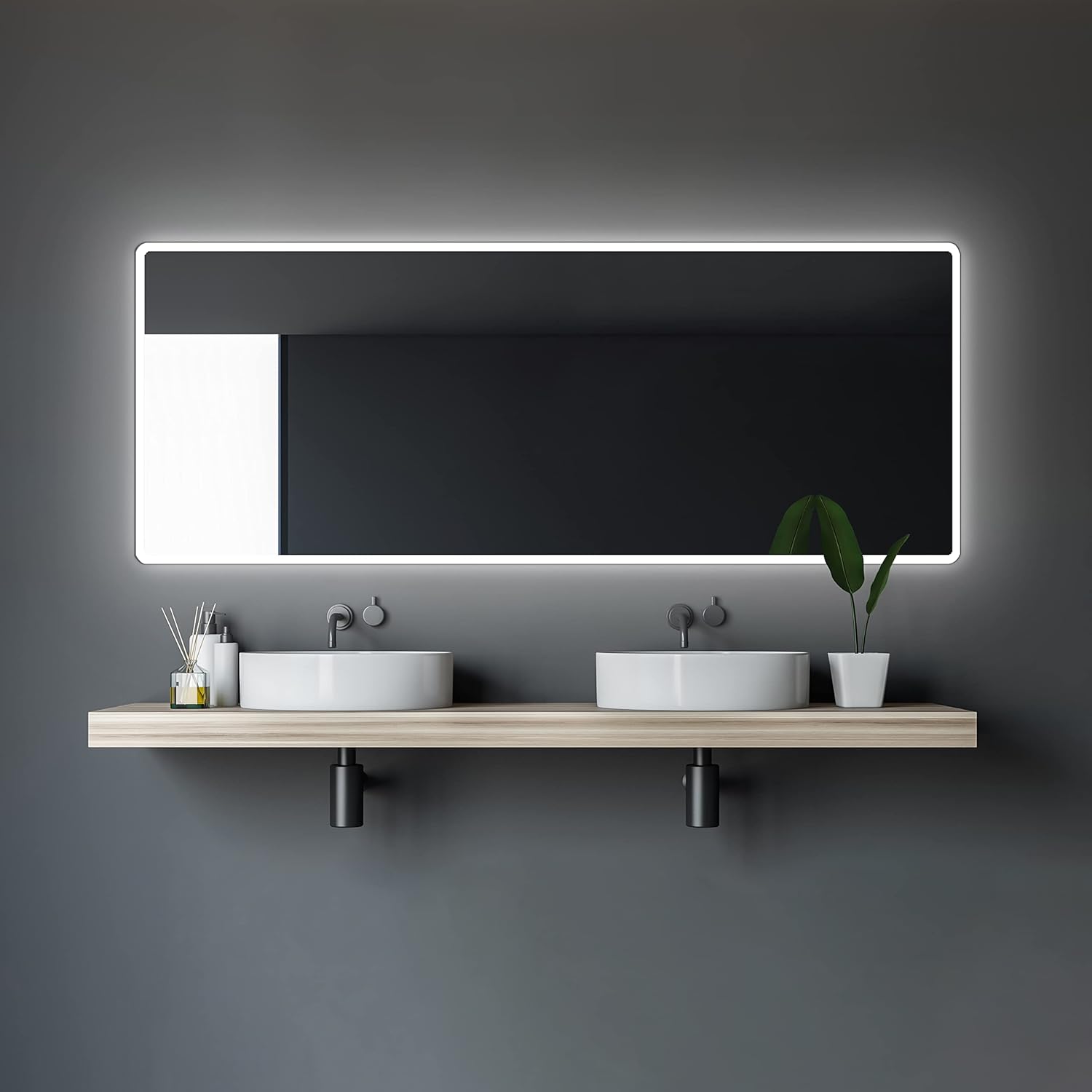 TALOS Moon LED Badspiegel 180x70 cm - Badezimmerspiegel mit Beleuchtung - feuchtwassergeeignet durch Aluminiumrahmen - Licht-Farbe Neutralweiß