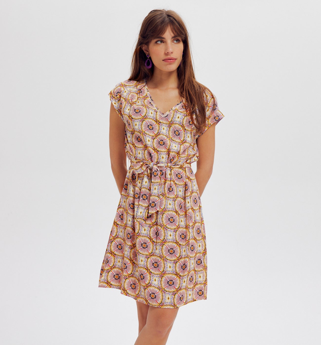 Robe courte - Imprimé écru