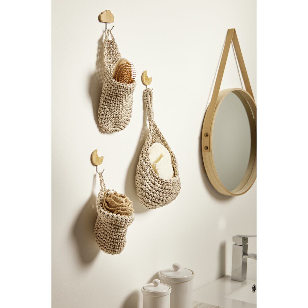 Panière rangement salle de bain à suspendre effet bouclette marron Ø13xH11cm