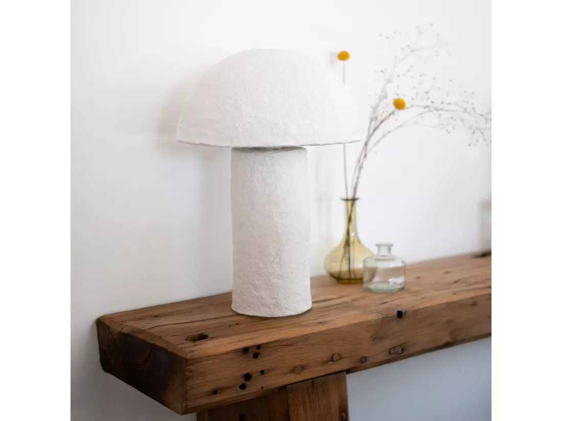 Lampe champignon en papier blanc - Poesia